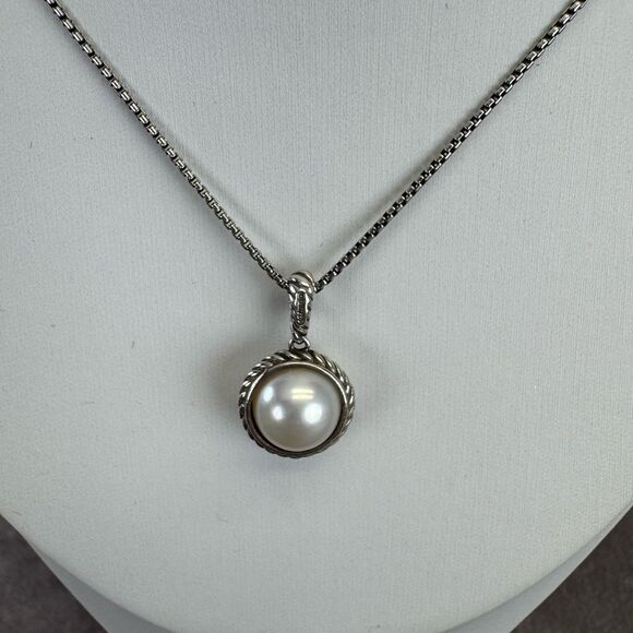 David Yurman Cable Silver Pearl Pendant Necklace - Picture 3 of 10